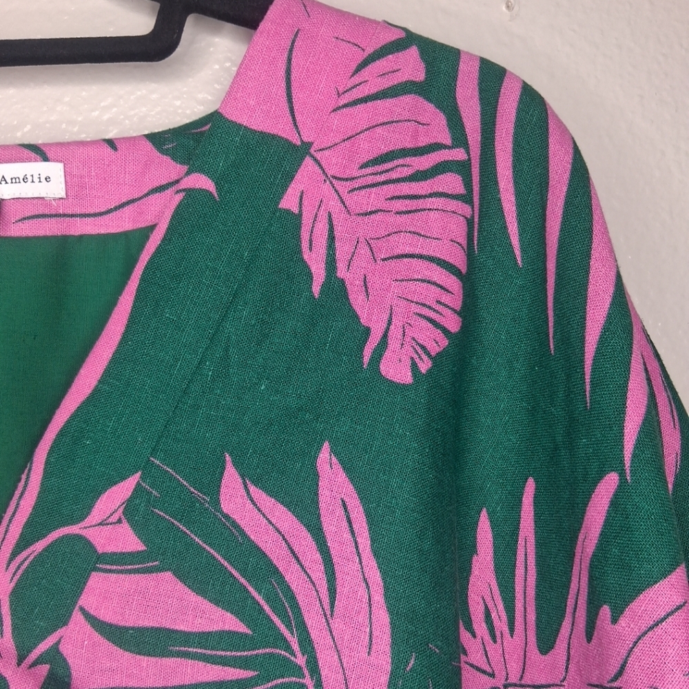 Maison d 'Amelie Paris Cropped Top Green & Pink Leaf Tropical Print M - Picture 10 of 16